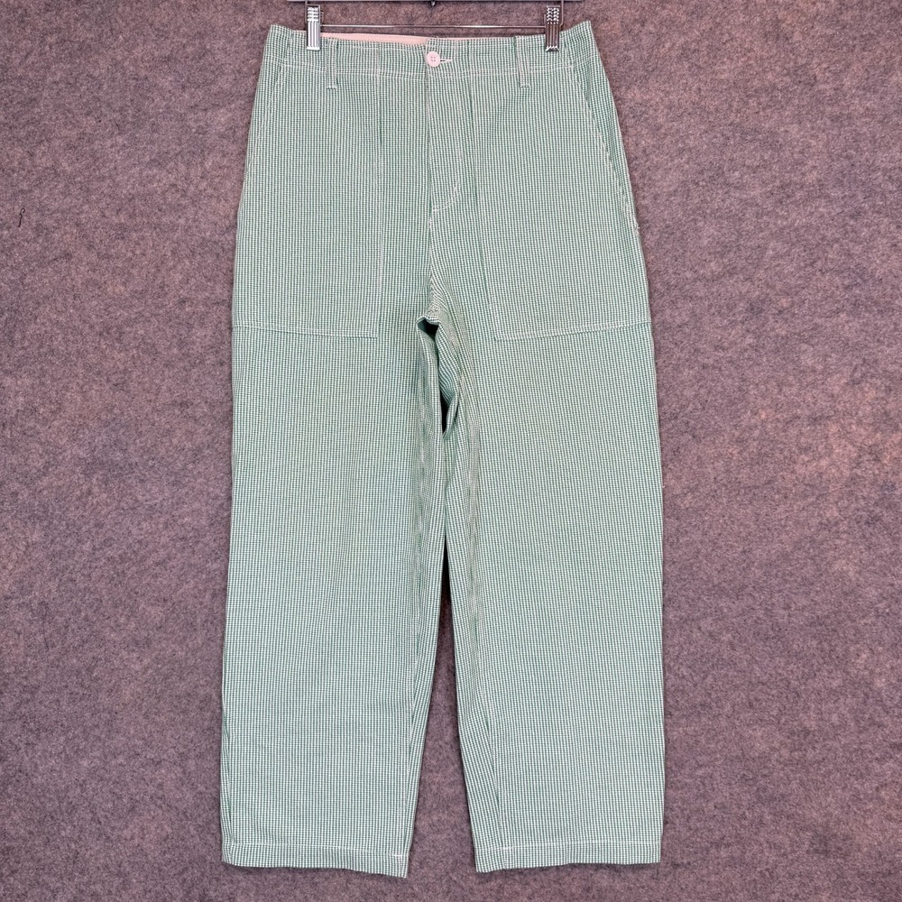 Briston Utility Patch Pocket Houndstooth Pants Womens 28 High‎ Rise Twill Green